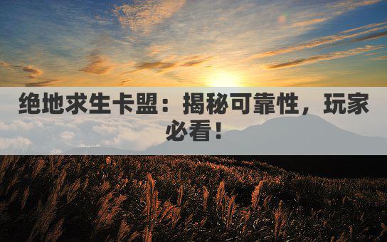 绝地求生卡盟：揭秘可靠性，玩家必看！