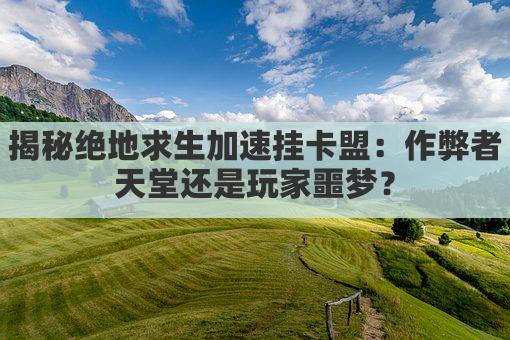 揭秘绝地求生加速挂卡盟：作弊者天堂还是玩家噩梦？