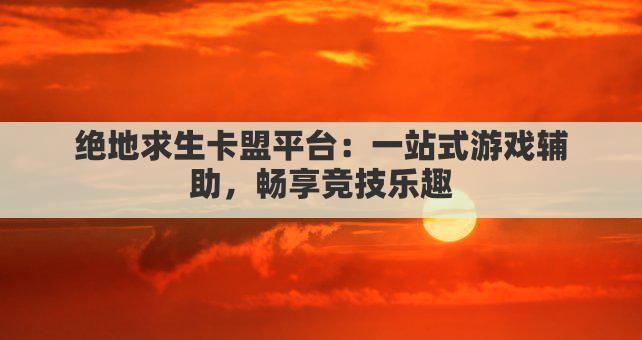 绝地求生卡盟平台：一站式游戏辅助，畅享竞技乐趣