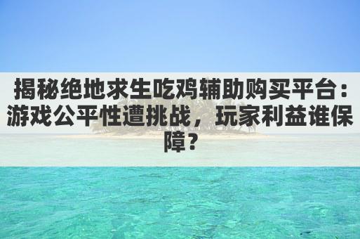 揭秘绝地求生吃鸡辅助购买平台:游戏公平性遭挑战,玩家利益谁保障?
