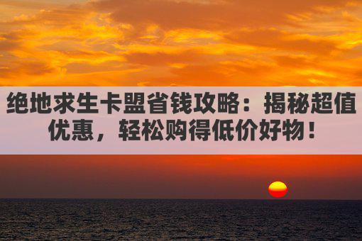 绝地求生卡盟省钱攻略：揭秘超值优惠，轻松购得低价好物！