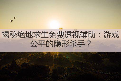 揭秘绝地求生免费透视辅助：游戏公平的隐形杀手？