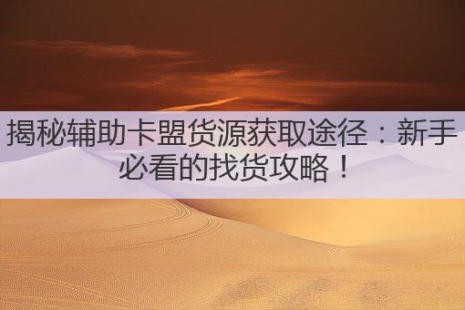 揭秘辅助卡盟货源获取途径：新手必看的找货攻略！