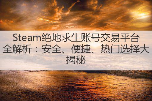 Steam绝地求生账号交易平台全解析:安全、便捷、热门选择大揭秘