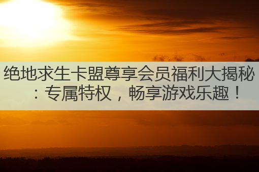绝地求生卡盟尊享会员福利大揭秘:专属特权,畅享游戏乐趣!