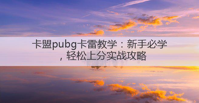 卡盟pubg卡雷教学：新手必学，轻松上分实战攻略