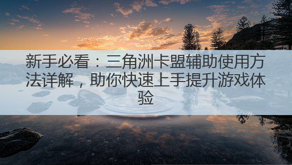 新手必看:三角洲卡盟辅助使用方法详解,助你快速上手提升游戏体验