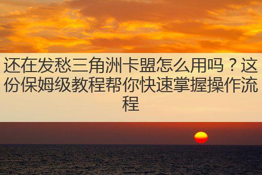 还在发愁三角洲卡盟怎么用吗？这份保姆级教程帮你快速掌握操作流程